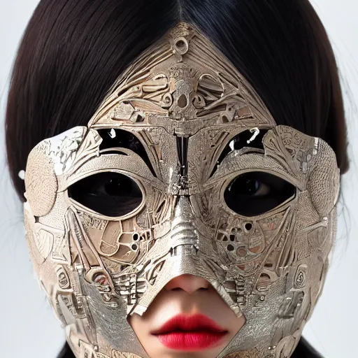 Prompt: neo - traditional style japanese woman holding a cyborg mask, intricate detail, 8 k - 7