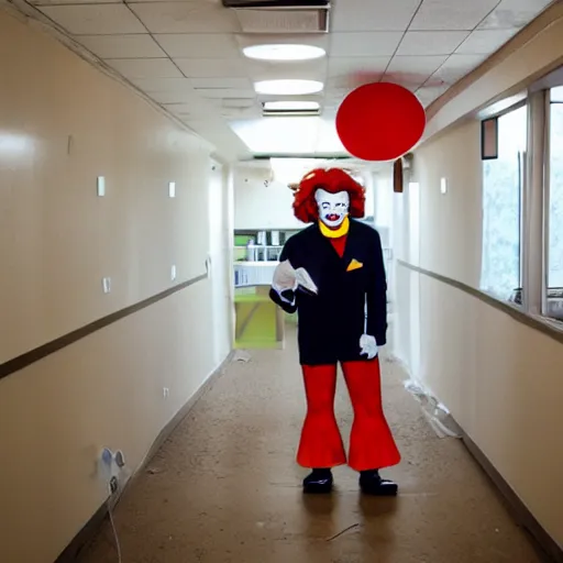 Prompt: ronald mcdonald in an abandoned hospital