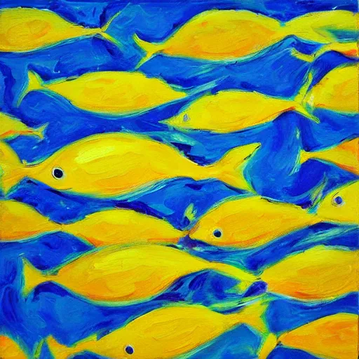 Image similar to “yellow fish by boat oil panting”