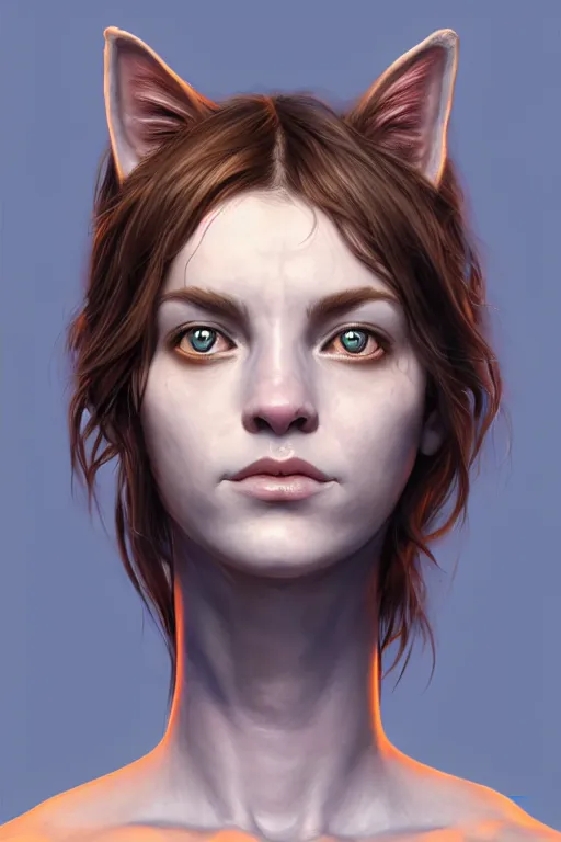 Prompt: bust portrait of human with cat face, head and shoulders, highly detailed, d & d, fantasy, highly detailed, digital painting, trending on artstation, concept art, sharp focus, illustration, global illumination, ray tracing, realistic shaded, art by artgerm and greg rutkowski and fuji choko and viktoria gavrilenko and hoang lap