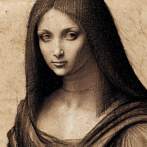 Prompt: kim kardashian drawn by leonardo da vinci on an old piece of paper