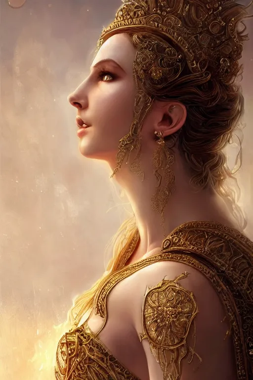 Image similar to aphrodite goddess beautiful gown very sensual, high resolution, uhd, digital illustration, in the style of greg rutkowski, fantasy, amazing detail, epic, intricate, elegant, perfect symmetrical face, hyper realistic, hyperdetailed, style of laura sava, smooth, sharp focus