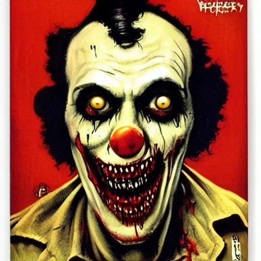 Prompt: zombie creepy clown dark by norman rockwell