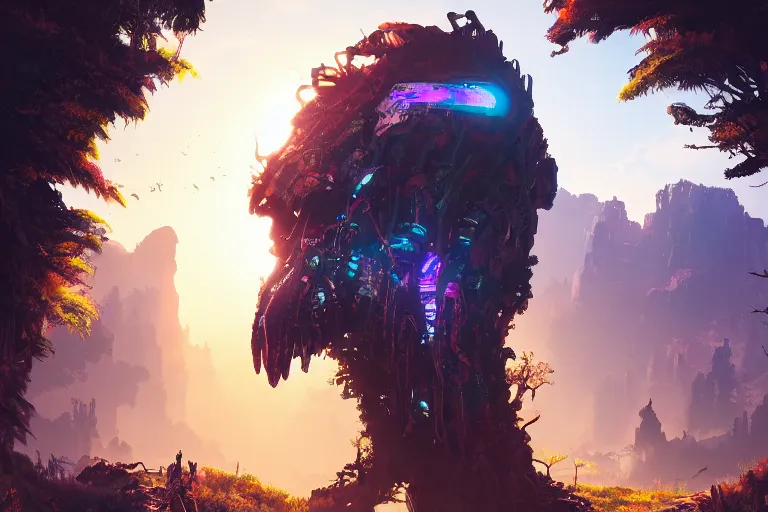 Prompt: slitherfang machine creature robot of horizon forbidden west horizon zero dawn radiating a glowing aura global illumination ray tracing hdr fanart arstation by ian pesty and alena aenami artworks in 4 k