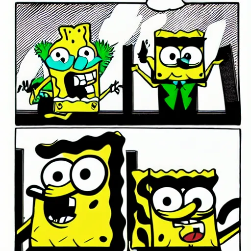 Image similar to spongebob squarepants, evil!!!!!!! sharp teeth, horror, in the style of phil jimenez