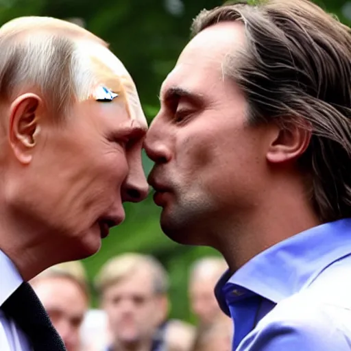 Prompt: vladimir putin kissing thierry baudet