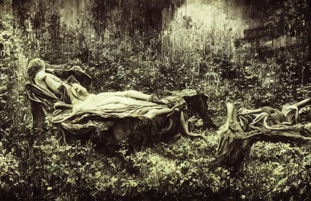 Image similar to garden idyll deception ship ever further out to sea matte painting emotional bond between the two intact flawless ambrotype from 4 k criterion collection remastered cinematography gory horror film, ominous lighting, evil theme wow photo realistic postprocessing sleepy sunny sunday afternoons painting by hr giger