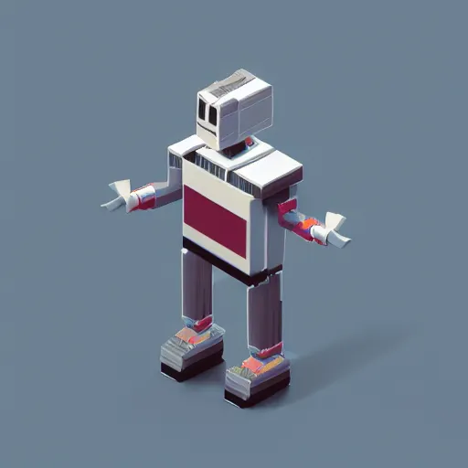 Image similar to 3 d render isometric voxel robot in tokyo