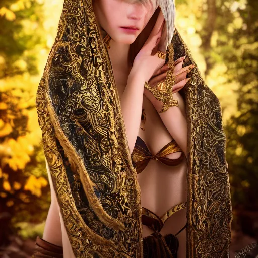 Image similar to beautiful elf with ornate robes, highly detailed, 4k, HDR, smooth, sharp focus, hyper realistic, high resolution