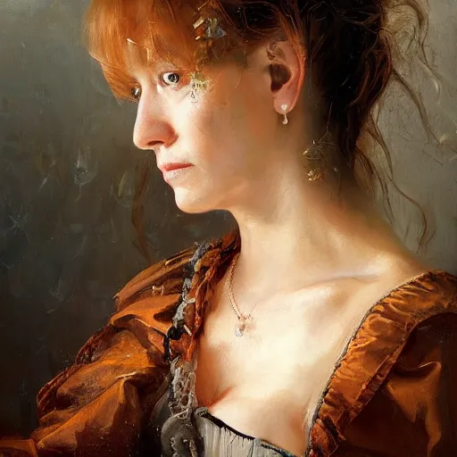 Image similar to portrait of an dutch woman ( 3 5 ) from holland in 2 0 2 1, an oil painting by ross tran and thomas kincade