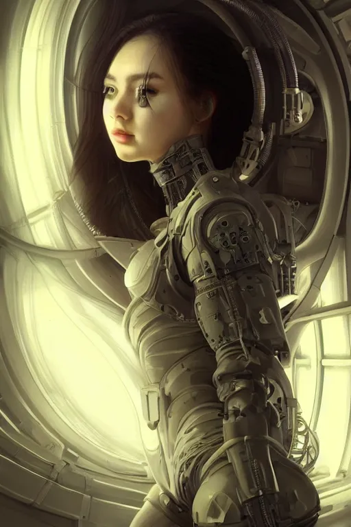 Prompt: portrait futuristic beautiful and eivl and gothic and elite army navy girl, at inside of a future submarine, ssci-fi, fantasy, intricate, very very beautiful, elegant, neon light, highly detailed, digital painting, artstation, concept art, soft light, hdri, huaman anatomy, smooth, sharp focus, illustration, art by tian zi and craig mullins and WLOP and alphonse mucha