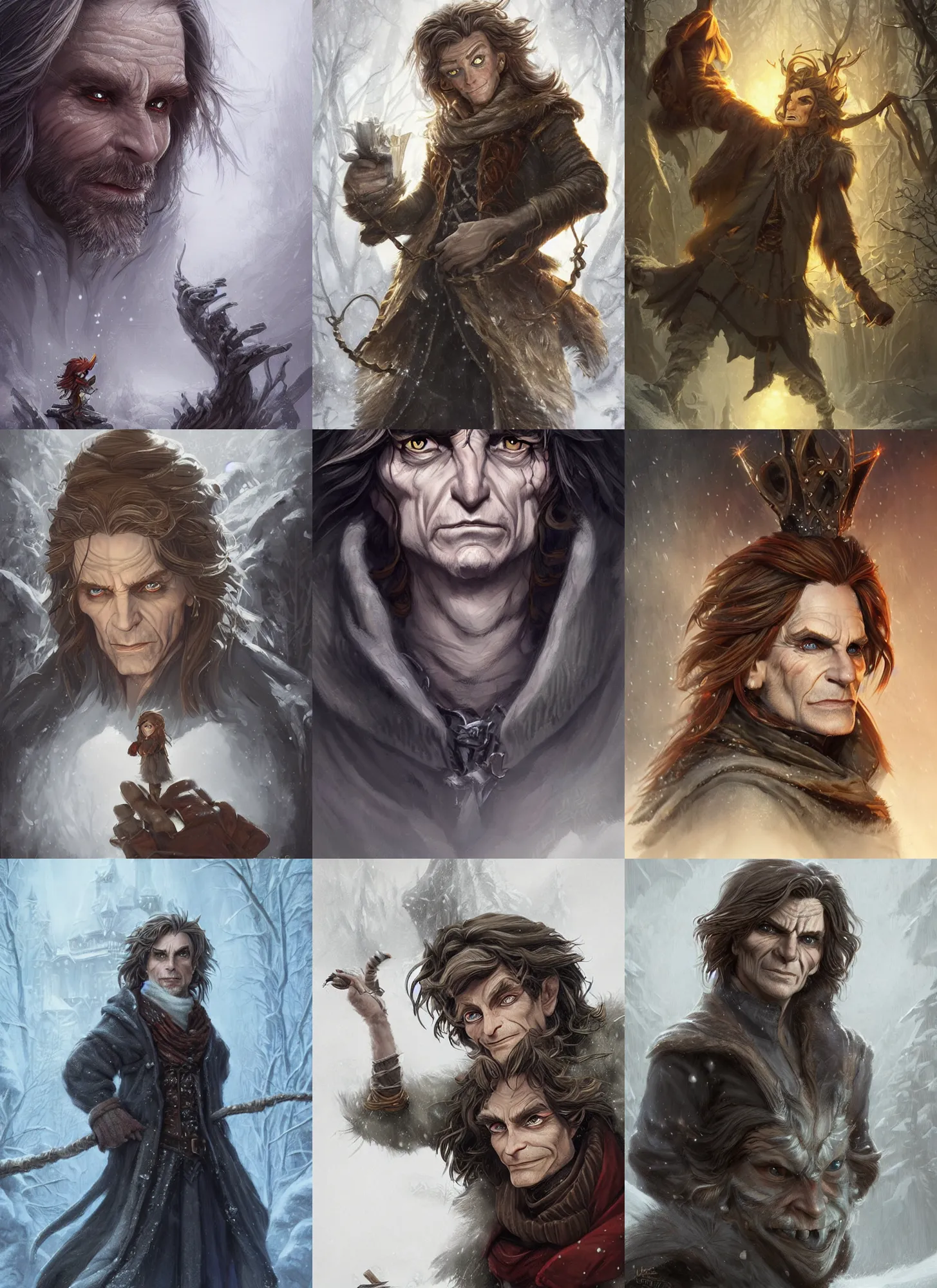 Prompt: wintry rumpelstiltskin, piercing stare, d & d, fantasy, highly detailed, digital painting, trending on artstation, concept art, sharp focus, illustration, art by artgerm and greg rutkowski and magali villeneuve