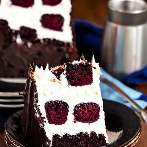 Image similar to the most delicious slice of black forest cake, close up food photography, trending on pintrest