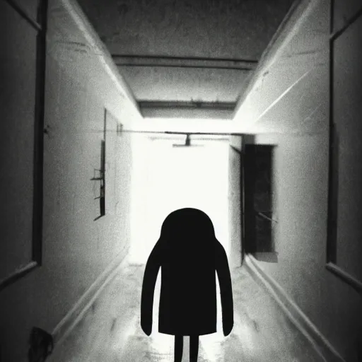 Image similar to adventure time, creepy, horror, off - putting, dark, hallway, photo, paranormal