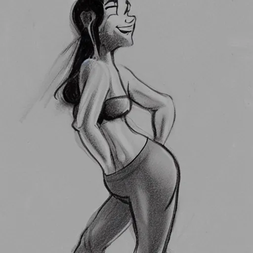 Image similar to milt kahl sketch of thick cuban girl wearing black yoga pants