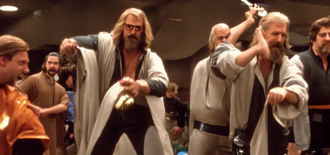 Image similar to The Big Lebowski bowling at the Star Wars Cantina