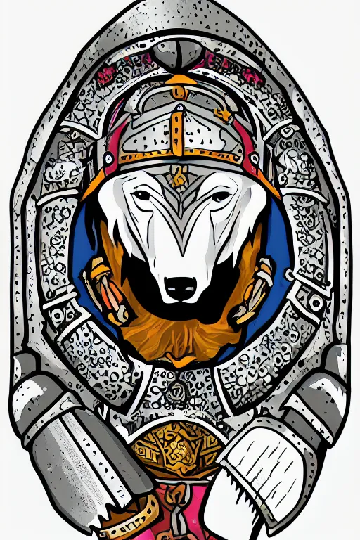 Image similar to Portrait of a polar bear in medieval armor, knight, medieval, sticker, colorful, illustration, highly detailed, simple, smooth and clean vector curves, no jagged lines, vector art, smooth