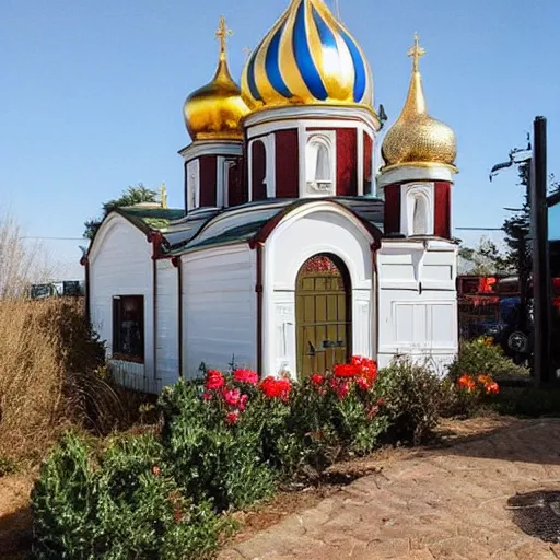 Prompt: tiny home that looks like st sophia cathedral.