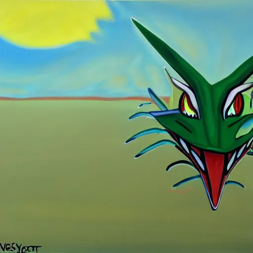 Image similar to a painting of sceptile in the style of yves tanguy