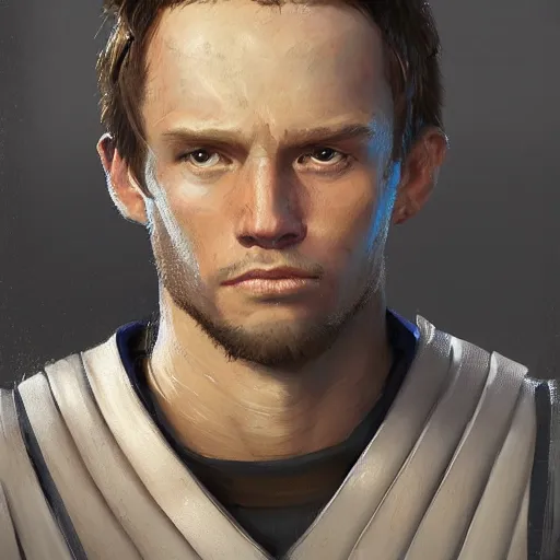 Prompt: portrait of volley ball star'kevin tillie'by greg rutkowski, jedi knight, he is 3 5 years old, star wars expanded universe, wearing imperial gear, he carries a volley ball, highly detailed portrait, digital painting, artstation, concept art, smooth, sharp foccus ilustration, artstation hq