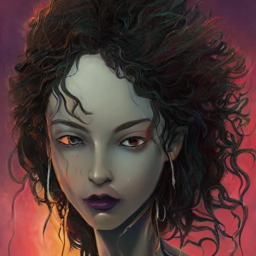 Image similar to happy birthday beautiful worrier girl, cover of a magnificent fantasy book by Neil Gaiman, highly detailed portrait of a beautiful black hair girl, trending on artstation