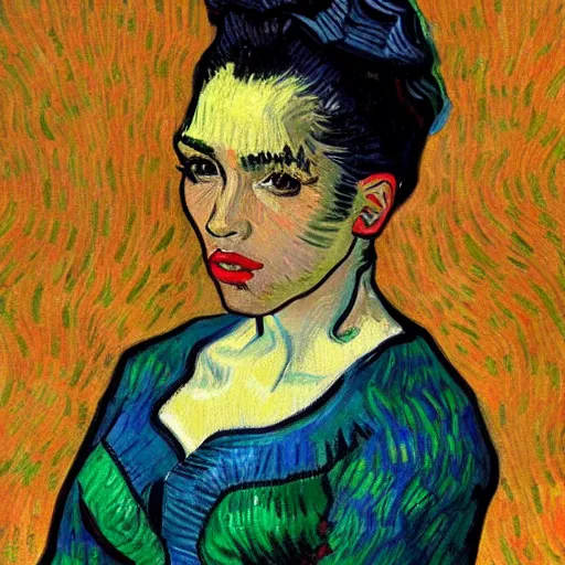 Prompt: kim kardashian painted by Vincent van Gogh