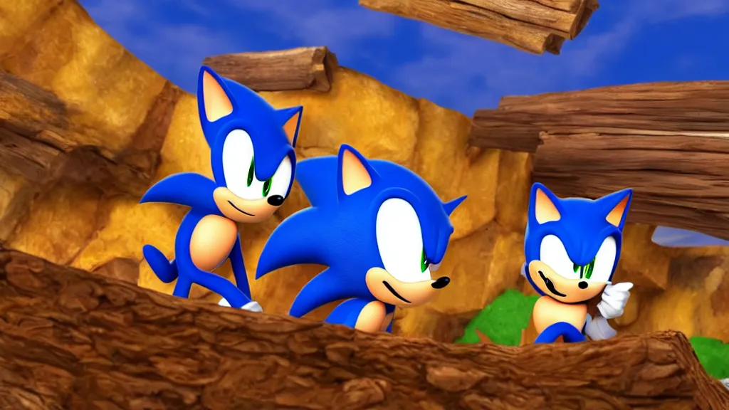 Image similar to A wholesome lively desktop background involving Sonic and Tails sitting in a log cabin sitting on a rug by the fireplace, talking and laughing, 4k, 8k, unrealengine, beautiful, amazing.