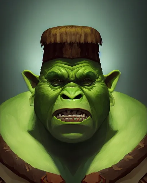 Prompt: « a portrait of a green orc chief, a character portrait by paul kelpe, reddit contest winner, sots art, ilya kuvshinov, 2 d art, parallax »