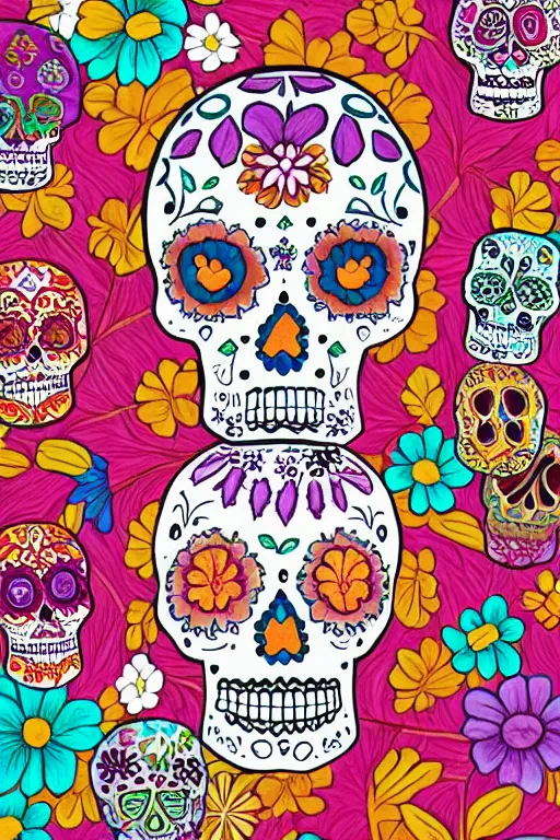 Prompt: illustration of a sugar skull day of the dead girl, art by naomi okubo