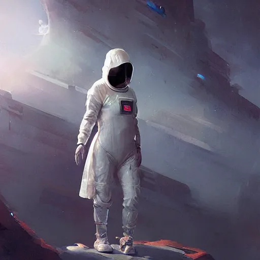 Image similar to a space nurse with a hood on, Matte painting , detailed painting, greg rutkowski