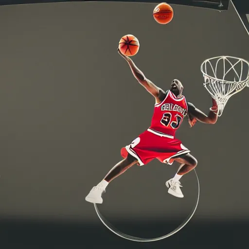 Image similar to michael jordan flying to mars with basketball, clear shot, photo shoot, realistic 8 k