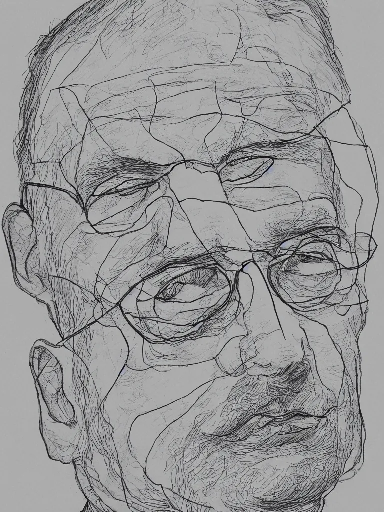 Image similar to wire lineart lines drawing calligraphy portrait of hermann hesse.