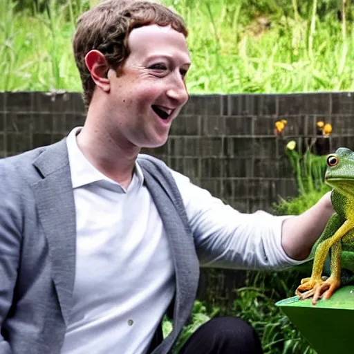 Image similar to Mark Zuckerberg talking to a live frog