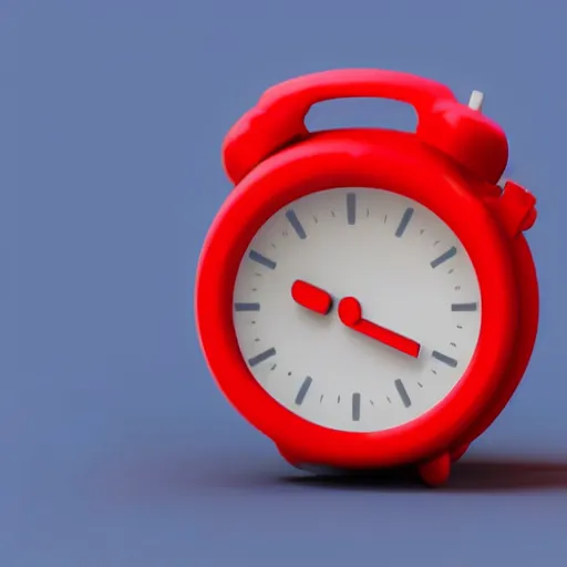 Image similar to Very tiny red alarm clock that looks like the iOS emoji and has the same colors, 3D clay render, 4k UHD, white background, isometric top down left view, diffuse lighting, zoomed out very far