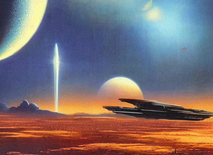 Prompt: a spaceship in an empty spacescape by bruce pennington