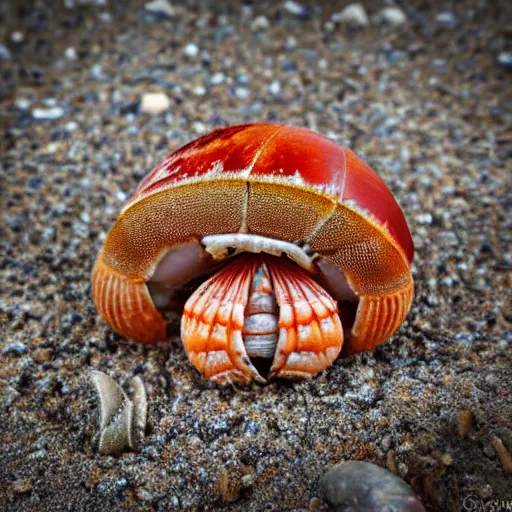 Prompt: hermit crab looking over shells realistic photography