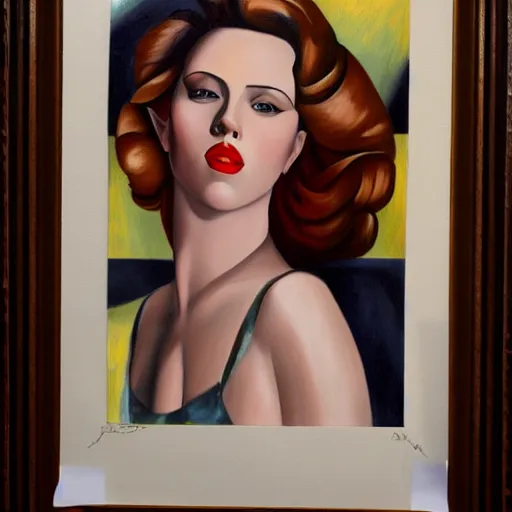 Image similar to painting of Scarlett Johansson in the style of Tamara de Lempicka