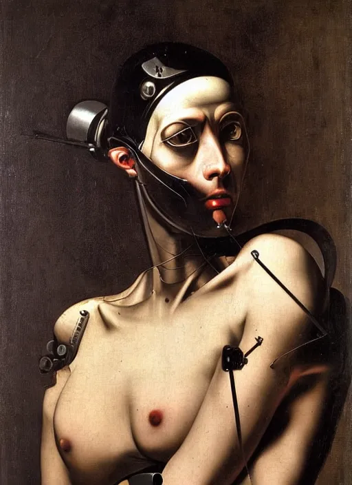 Prompt: a portrait of a cyborg by Caravaggio