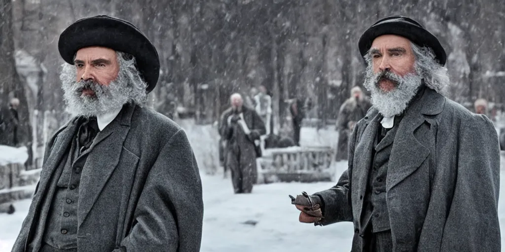 Prompt: Christian Bale as Karl Marx in 'Marx' (2022), movie still frame