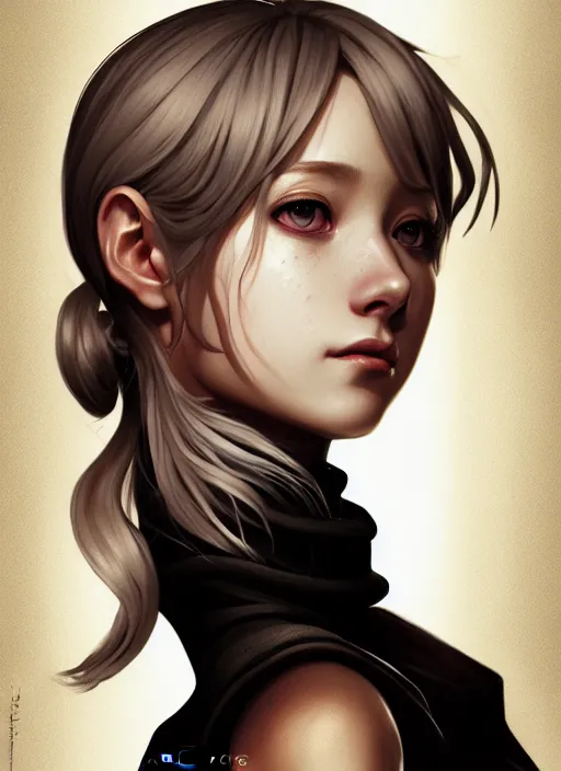 Image similar to portrait of a full body of beautiful young female detective, d & d, sleeveless turtleneck, fantasy, flat lighting, intricate, highly detailed, digital painting, artstation, concept art, smooth, sharp focus, illustration, misa amane, art by simon bisley and greg rutkowski and alphonse mucha, natural tpose