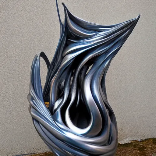 Image similar to liquid forms in metal abstract sculpture cyberpunk