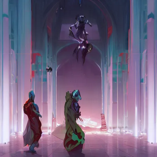 Prompt: cyberpunk sufis whirling with long robes around a mosque official fanart behance hd artstation by jesper ejsing, by rhads, makoto shinkai and lois van baarle, ilya kuvshinov, ossdraws