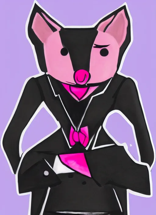 Image similar to An anthropomorphic pink wolf wearing a black suit