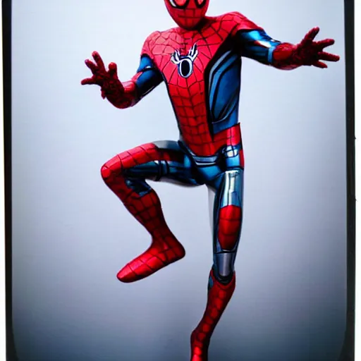 Image similar to a single iron man and spider - man hybrid, dslr, polaroid