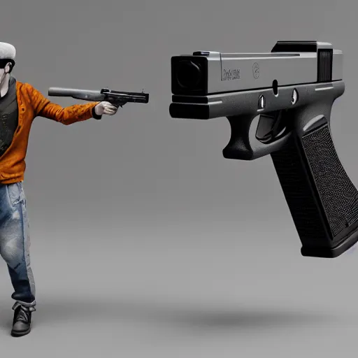 Image similar to A modern mage wielding two Glock pistols, bust shot,, Art by JAMES JEAN, substance 3d painter, PBR textures, Physical based rendering, cinematic, hyper realism, high detail, octane render, unreal engine, 8k, Smooth, High contrast, depth of field, aperture f2.8