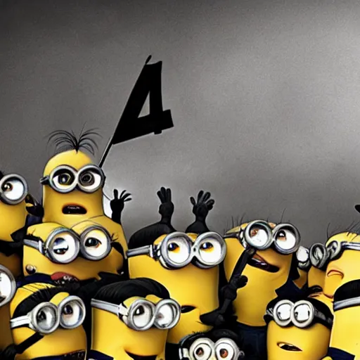 Image similar to despicable me minions serving adolf hitler, old photo, 4 k