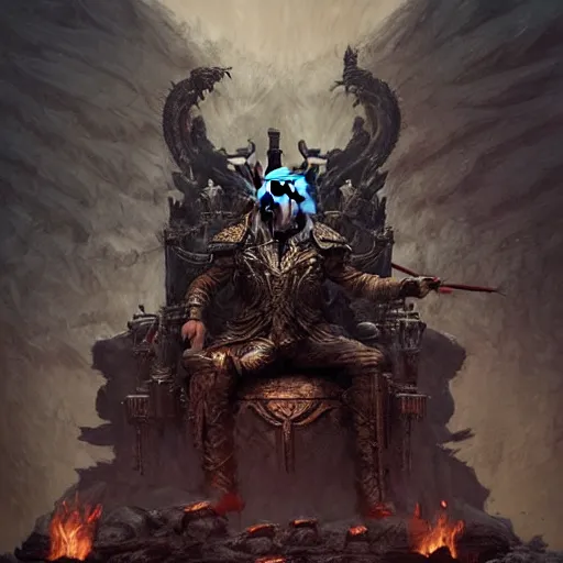 Prompt: joe biden atop a throne of skulls, fantasy, highly detailed, digital painting, artstation, cigarette, concept art, sharp focus, illustration, octane render, art by artgerm and greg rutkowski and magali villeneuve, dark color scheme