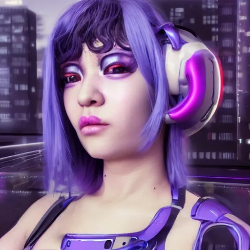 Image similar to realistic portrait 3 d render of a cybernetic enhanced yasuho hiros as a cyberpunk, featured on cgsociety, matte painting, in focus