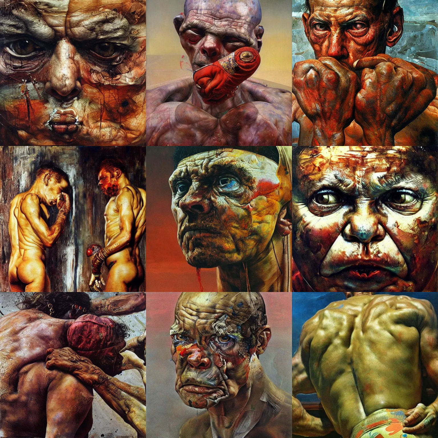 Prompt: high quality high detail painting by lucian freud and beksinski hd boxer