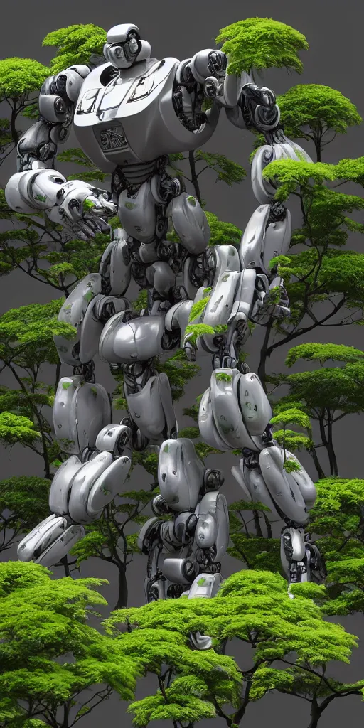 Image similar to japanese style, mech robot palace, hyper realistic, lush plants, painted by karl kopinski, 8 k, denoised artstation trending